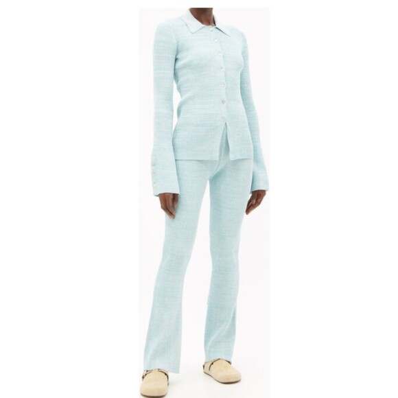 Le Ore Rimini Green Marled Ribbed Knit Stretchy Trousers Revolve Sustainable S - Picture 11 of 14